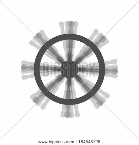 Ship wheel sign. Vector. Gray icon shaked at white background.