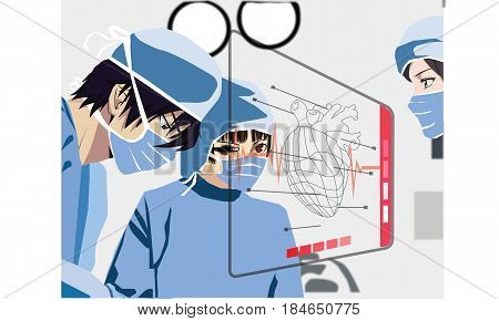 Futuristic Doctor doing Modern Medical Technology Heart Surgery Concept Illustration