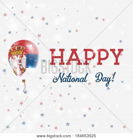 Serbia National Day Patriotic Poster. Flying Rubber Balloon In Colors Of The Serbian Flag. Serbia Na