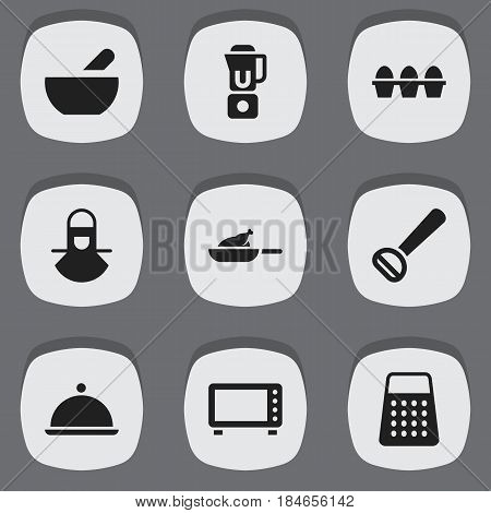 Set Of 9 Editable Cook Icons. Includes Symbols Such As Soup, Hand Mixer, Husker. Can Be Used For Web, Mobile, UI And Infographic Design.