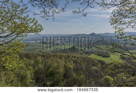 Spring nice sunny day near Kamyk village and Plesivec hill in north Bohemia