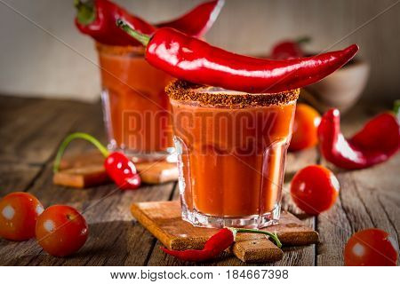 Spicy bloody Mary cocktail with smoked ground chili - merquen