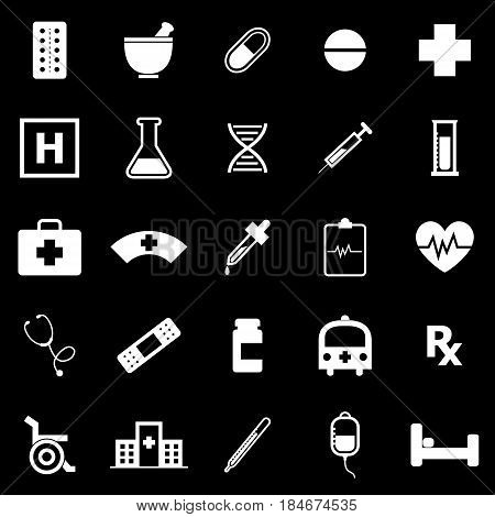 Pharmacy icons on black background, stock vector