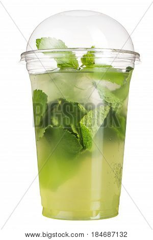Take-away Drink. Refreshing Drink In A Plastic Cup. Minty Cocktail.