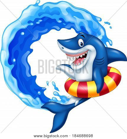 Vector illustration of Cartoon shark with inflatable ring