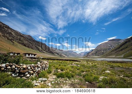 The beautiful mountain view and home on the way to Rangdum Kashmir state India.