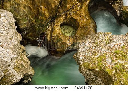 Scenic glacier carved canyon of Mostnice near Bohinj in Slovenia, Europe
