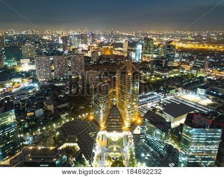 Bangkok Thailand - May 3 2017: An aerial of view SCB Park Plaza Siam Commercial Bank Head Office in Bangkok on May 3 2017