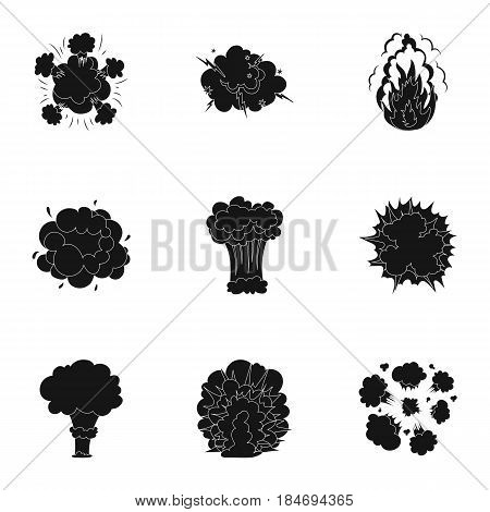 A set of icons about the explosion. Various explosions, a cloud of smoke and fire.Explosions icon in set collection on black style vector symbol stock web illustration.