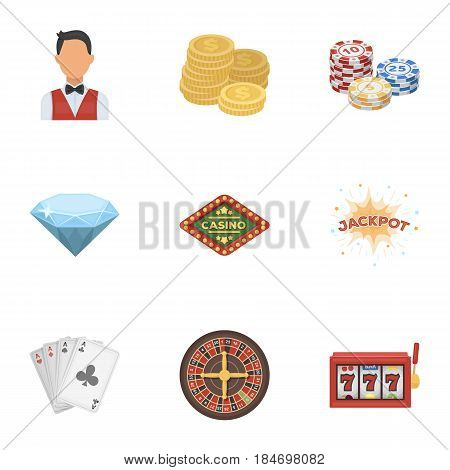 The set of symbols casino games. Gambling for money. Chips, dominoes, casino. Casino and gambling icon in set collection on cartoon style vector symbol stock web illustration.