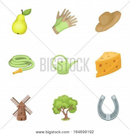 Set of pictures about gardening. Village, vegetable garden, garden, ecology.Farm and Gardening icon in set collection on cartoon style vector symbol stock web illustration.
