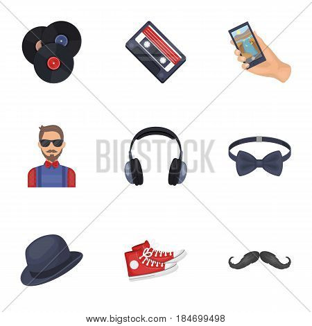 A set of icons about the style of a hipster. A peculiar youth style. Hipster style icon in set collection on cartoon style vector symbol stock web illustration.