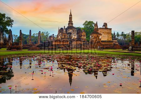Sukhothai, Thailand - January 18 2017: Wat Mahathat Temple In The Precinct Of Sukhothai Historical P