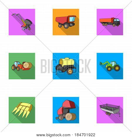 Set of pictures about agricultural machinery. Cars to robots to the ground.Agricultural Machinery icon in set collection on flat style vector symbol stock web illustration.