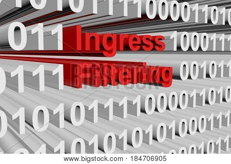 Ingress filtering in the form of binary code, 3D illustration
