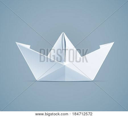 Paper origami ship. Handmade toy. Newspaper boat. Eps10 vector illustration.