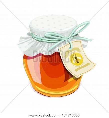 Honey jar. Vintage style. Delicious organic food. Glass capacity for bee meal with lid. isolated white background. Eps10 vector illustration.
