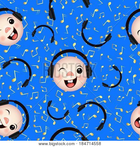 Seamless pattern emoticons with headphones. Vector pattern.