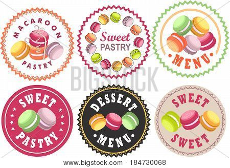 Vector set Labels of bakery bakery shop sweets round shape quality sign macaroons