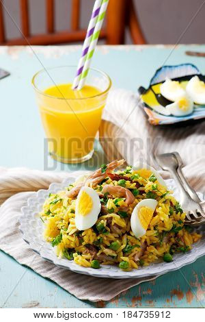 Kedgeree with a smoked mackerel. selective focus