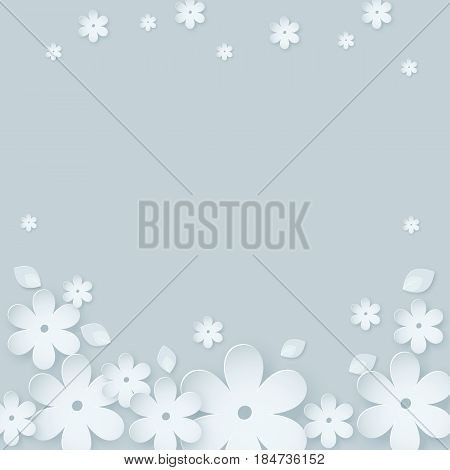 Paper flower background. Vector illustration on light gray blue