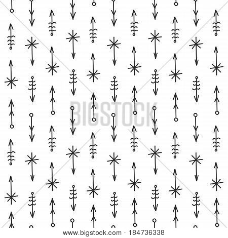 Seamless hand drawn arrow pattern. Vector illustration in black and white colors