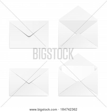 Set of blank 3d envelopes mockup. Collection realistic envelopes template. Isolated on background. Vector illustration