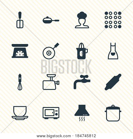 Vector Illustration Of 16 Restaurant Icons. Editable Pack Of Smock, Skillet, Cooking Spade And Other Elements.