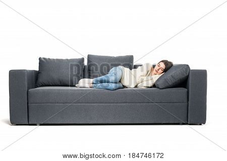 Portrait Of Beautiful Young Woman Sleeping On Couch