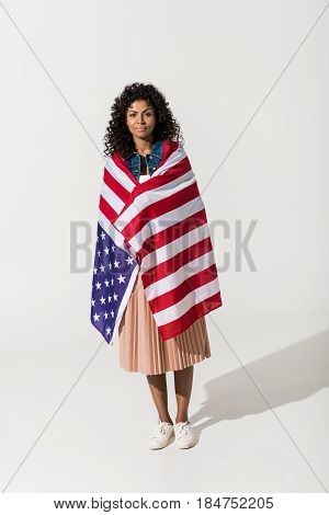 Woman Cowered With American Flag