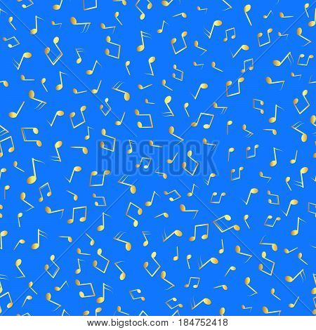 Seamless pattern gold Musical notes on blue background. Vector pattern.