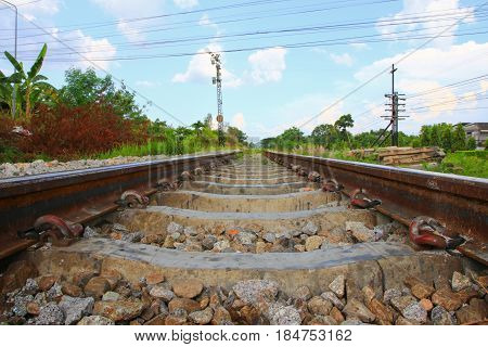 railway track length on gravel for train transportation: Select focus with shallow depth of field :