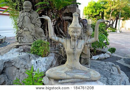 The faces of the holy philosophers are immortalized in stone, they are in the Temple of Philosophy and Religion of the Temple complex of Buddhism, Southeast Asia, they point to the secret signs of Buddhism and Hinduism. Holy symbols and drawings call pilg