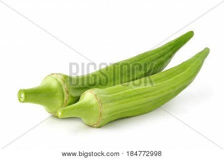 Fresh okra close-up isolated on white background.