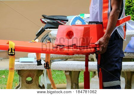 stretcher select focus. rescue emergency medical service a help patient in a rescue situation
