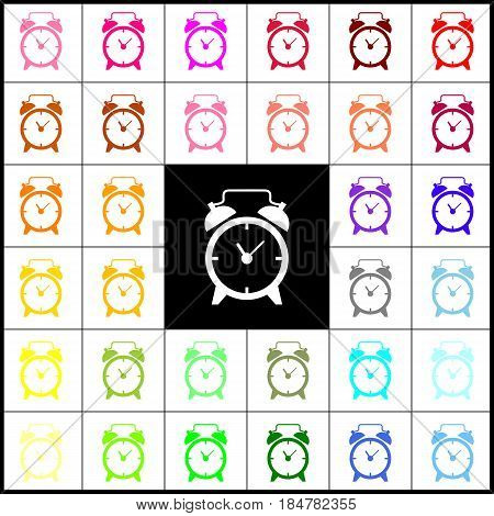 Alarm clock sign. Vector. Felt-pen 33 colorful icons at white and black backgrounds. Colorfull.