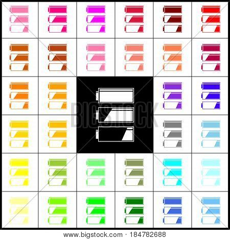 Set of battery charge level indicators. Vector. Felt-pen 33 colorful icons at white and black backgrounds. Colorfull.