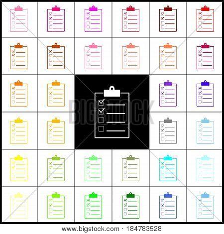 Checklist sign illustration. Vector. Felt-pen 33 colorful icons at white and black backgrounds. Colorfull.
