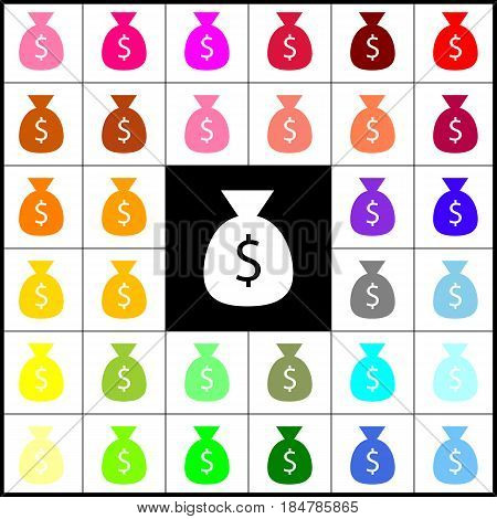 Money bag sign illustration. Vector. Felt-pen 33 colorful icons at white and black backgrounds. Colorfull.