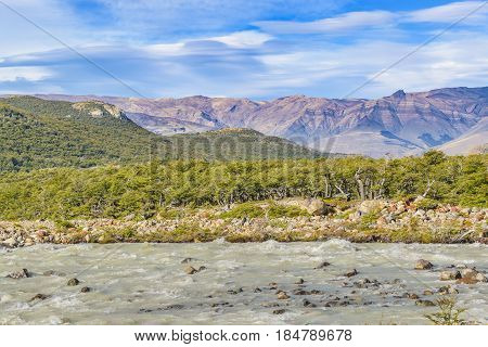 Patagonia Landscape River Scene, El Chalten, Argentina