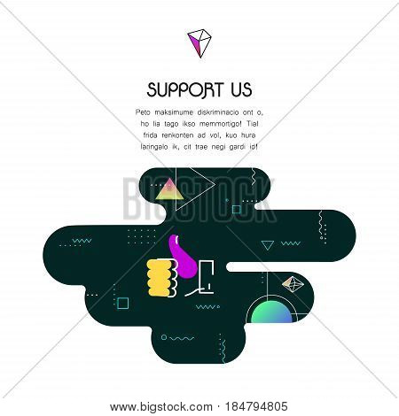 Trendy vector geometric 80-90-style page website template, with donation and support icon and text, to donate for projects and developers