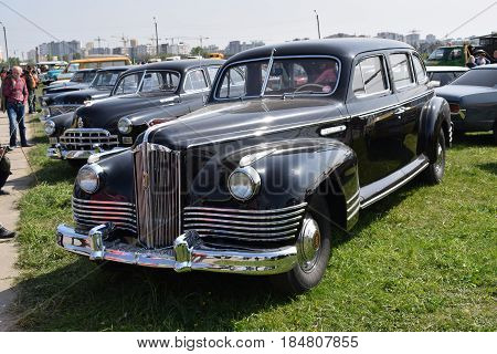 Ukraine, Kiev - May 2, 2017: ZIS-110 - passenger car of the highest (representative) class, the first Soviet post-war limousine, the State Aviation Museum, the Festival of Old Cars Spring-2017
