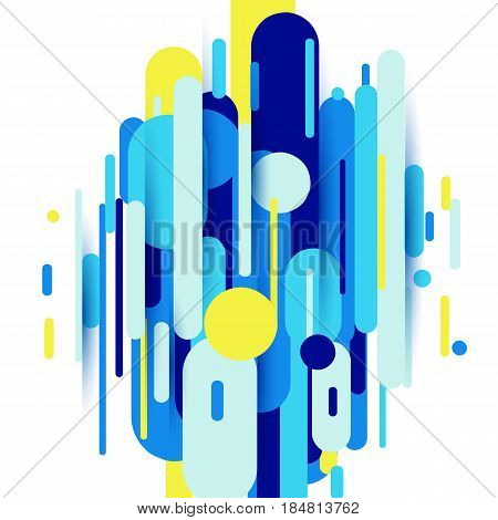 Vector illustration of dynamic composition made of various colored rounded shapes lines in rhythm. Minimalistic motion design