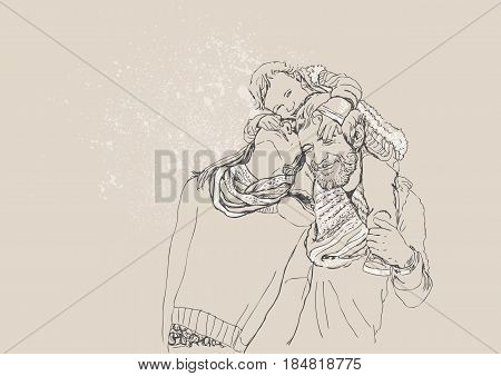 Young parents with little child. Happines. Vector illustration