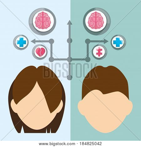 people with healthy mental brain and icons, vector illustration