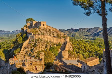 Historical Xativa Castle at Sunset, Valencia Region of Spain
