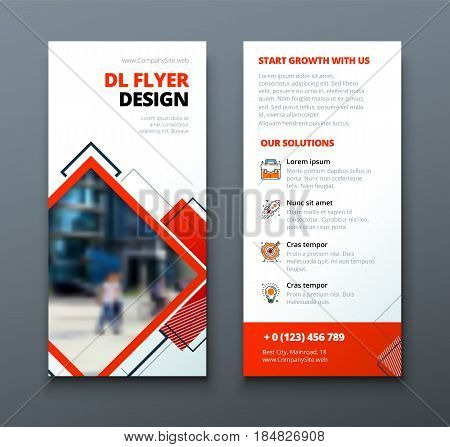 Tri fold brochure design. Corporate business template for tri fold flyer with rhombus square shapes