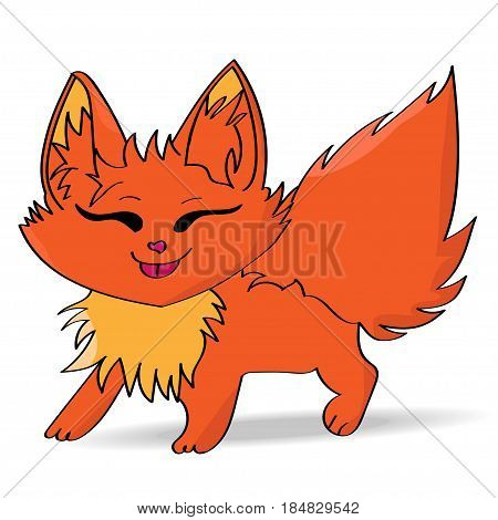 Funny cute cartoonish red fox on white background