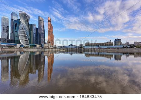 MOSCOW/ RUSSIA - MAY 1, 2017. Moscow International Business Center and the Krasnopresnenskaya embankment. Moscow, Russia