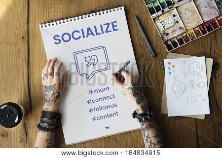 Social Socialize Speech Bubble with Quotation Mark